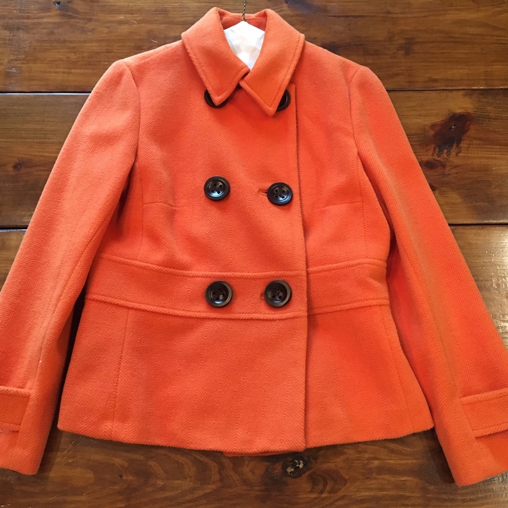 Talbots orange wool pea coat